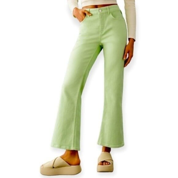 ANTHROPOLOGIE Pilcro The Yaya Mid Rise Crop Flare Jeans Lime NEW Size 31 - Picture 1 of 9